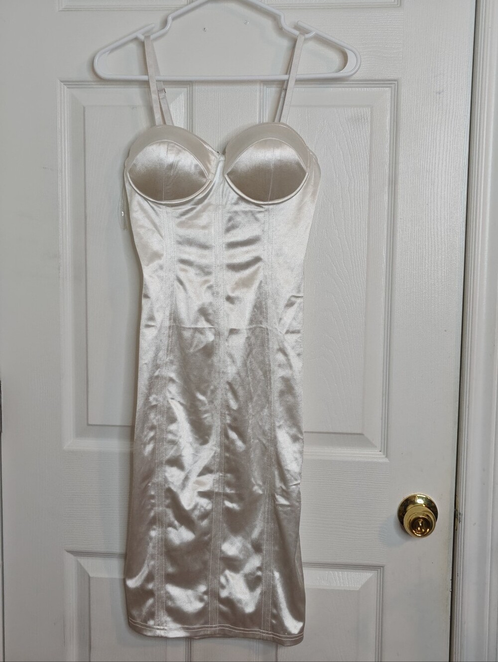 Fashion Nova Stupid In Love White Satin Bustier Bodycon Midi Dress Size XS